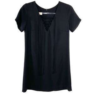 Lucy Love Black Lace Up Short Sleeve Shift Dress X-Small XS